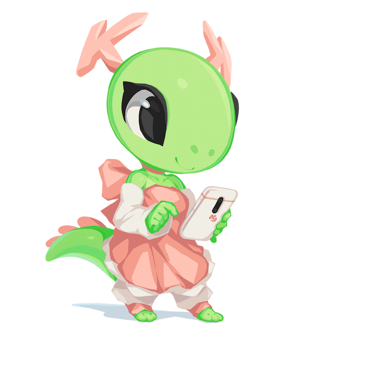 Katie con un móvil en la mano donde se ve el logo K en la parte trasera