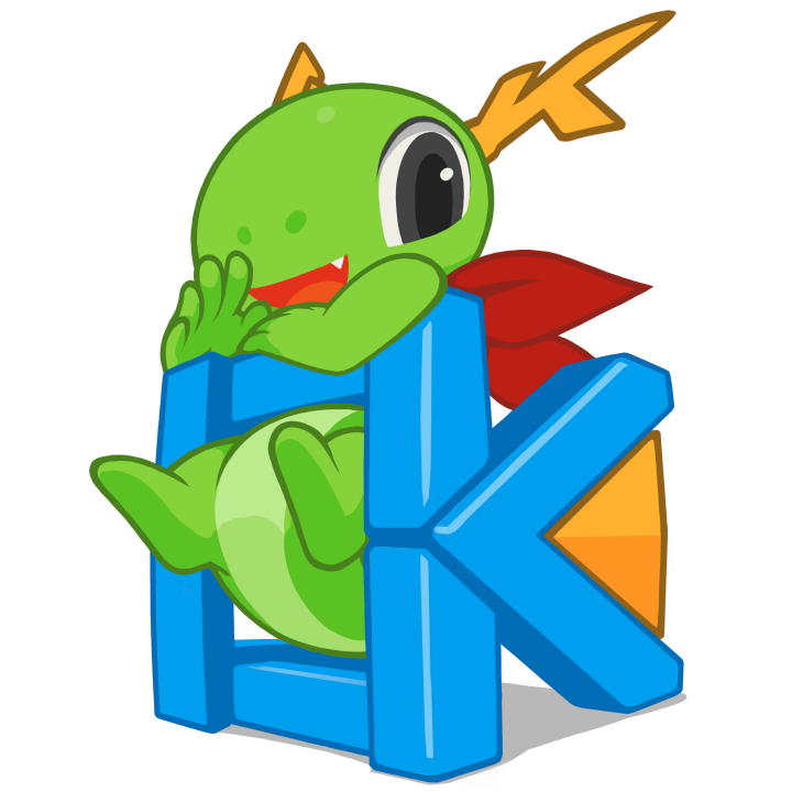 Konqi dentro de una K que representa KDE Frameworks
