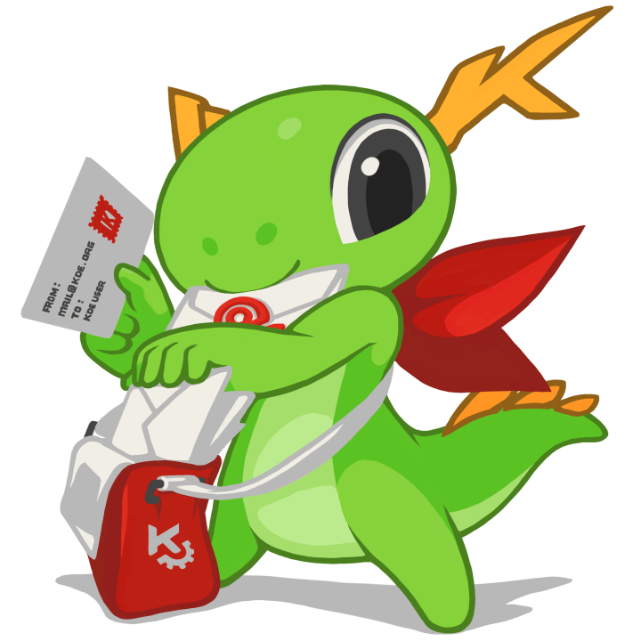 Konqi con muchos sobres de correo electronico